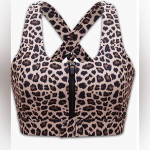 Zipper in Front Sports Bra High Impact Strappy Back Support Workout Top